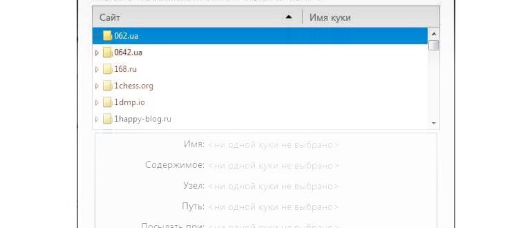 Очистка Cookies в браузере Opera - меню