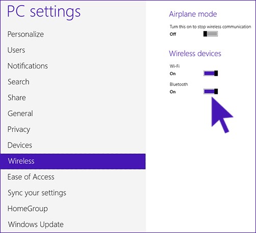 Включение Bluetooth в Windows 8