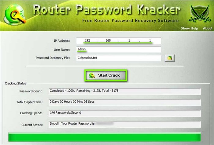 Восстановление забытого пароля с помощью Router Password Kracker